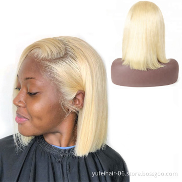 Wholesale Virgin Remy 613 blonde bob wigs,Platinum 13x4,13x6 613 Color Bob Cut Lace Front Wig 100% Human Hair